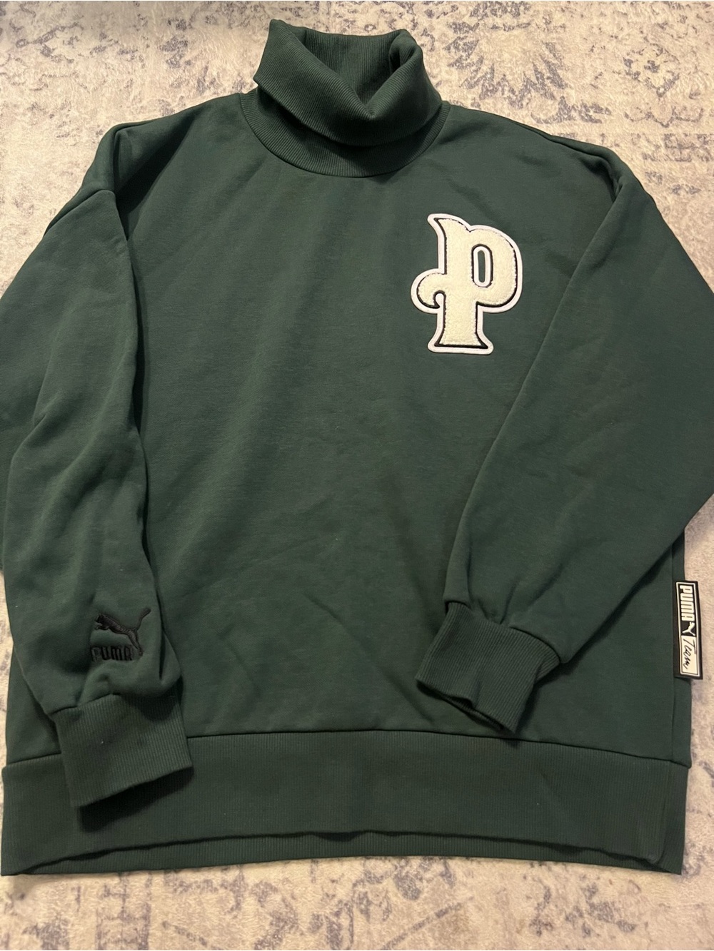 Puma Men's Dark Green Turtleneck Sweatshirt with 'P' Patch